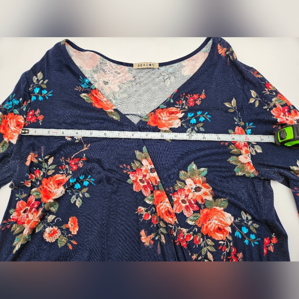 Beacon Women's Floral V-Neck Faux Wrap Blouse - Navy and Red  Size L - Picture 6 of 12